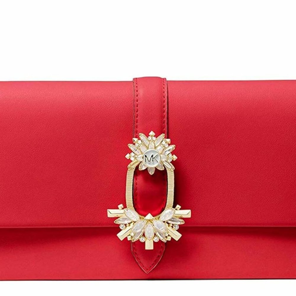 Michael Kors Cece Large Clutch Crossbody - Red